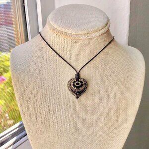 Black & Gold Small Flower Boho Whimsygoth Heart Necklace/Choker